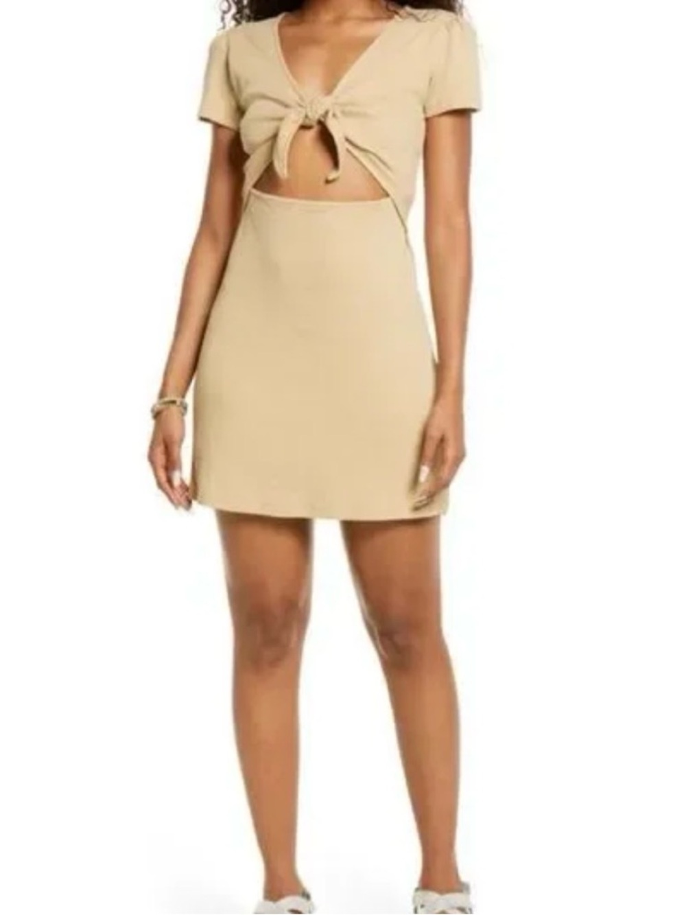 bp Beige Tie-Front Cutout Mini Dress